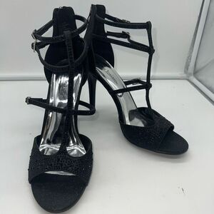 Hot Tomato Strappy Black Crystal Heels WIDE WIDTH